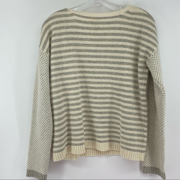 Sundance Sz Medium Beige Grey Stripe Lambswool Sweater - Picture 2 of 5
